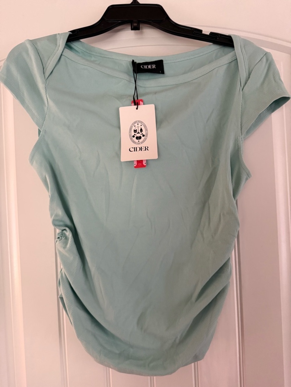 Cider Mint Ribbed Ruched Side Top - Picture 2 of 5
